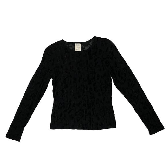 90s Esprit Black Velvet Burnout Long Sleeve T Shirt - Picture 1 of 4